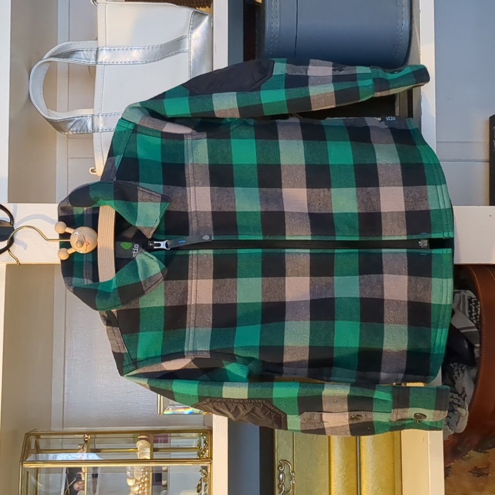 Stio Boys Zip Front Fleece Lined Flannel Buffalo Green Plaid Shirt Jacket Size 4